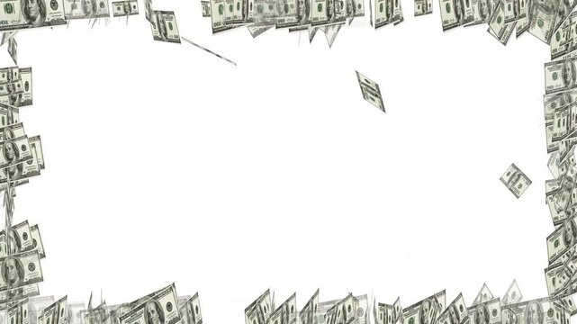 4K Digital Dollar Banknote Particles Forming a Rectangle Border Frame animation stock video. Realistic Dollar Bill Particle Trail Creating a Decorative Border Loop.