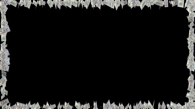 4K Digital Dollar Banknote Particles Forming a Rectangle Border Frame animation stock video. Realistic Dollar Bill Particle Trail Creating a Decorative Border Loop.