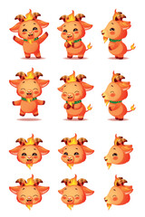 Obraz premium Cute Fire Goat Character Laugh Set, Chinese Zodiac New Year Symbol