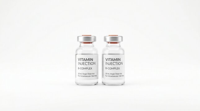 Vitamin B-complex Injection Vials For Health Supplement Concepts Isolated On White