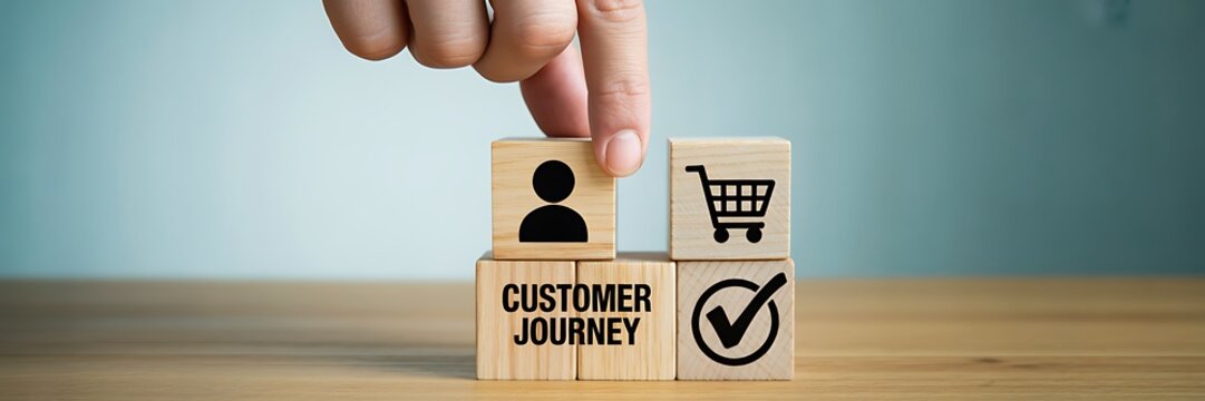 Customer journey concept with shopping cart icon and business process flow