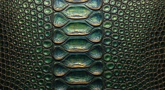 Close-up Macro Shot of Iridescent Green Snake Skin Texture.