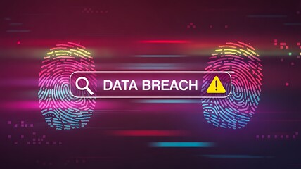 Fototapeta premium Data breach security concept with fingerprint scan and digital cyber warning