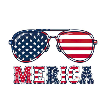Merica Patriotic Aviator Sunglasses with US Flag Pattern and Bold College Style Lettering