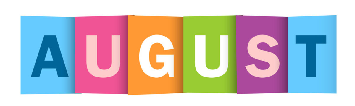 AUGUST colorful typography banner on transparent background