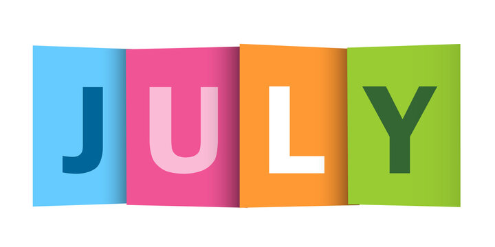 JULY colorful typography banner on transparent background