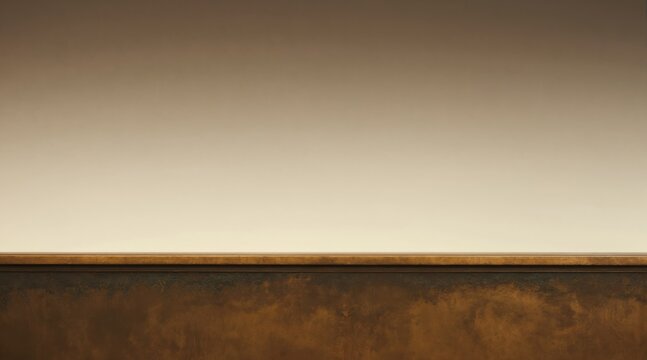Empty studio backdrop with horizontal line separating aged bronze texture below and smooth cream gradient above. Minimalist design perfect for product placement or graphic overlay.