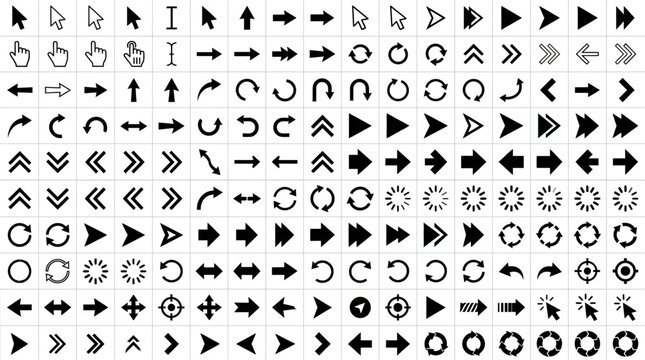 Arrow Sign Symbol Collection for User Interface in Black Color