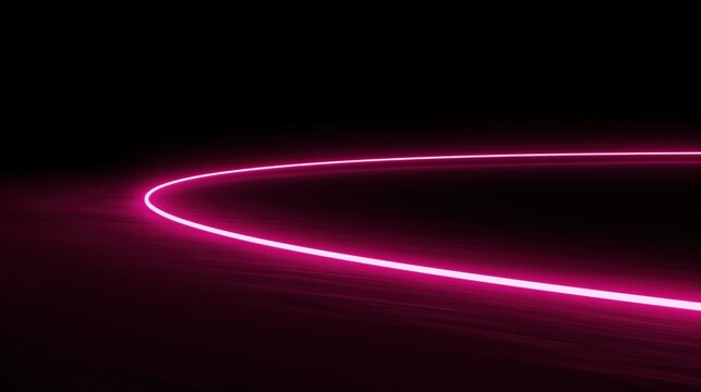 A glowing neon pink curve illuminates a dark surface, creating a sleek, futuristic light trail effect.