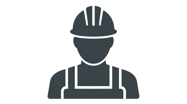 Construction Worker Icon Silhouette Wearing Hard Hat and Overalls