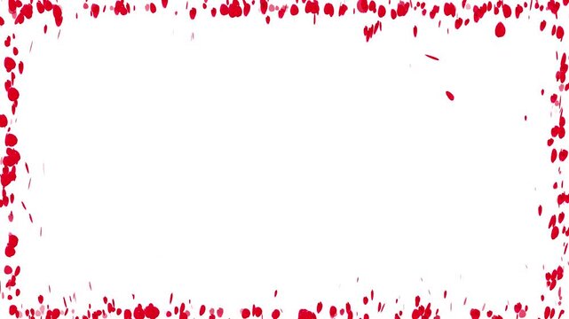 Romantic Red Rose Petals Falling in Rectangle Border Frame Animation. Beautiful Rose Petal Particle Rain on a Glowing Rectangle Frame Backdrop.