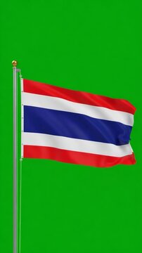 Red, white, and blue stripes flutter with wind. Flag waves gently against vibrant green backdrop. Ideal for editing and digital composition projects. No people, animals, or plants present