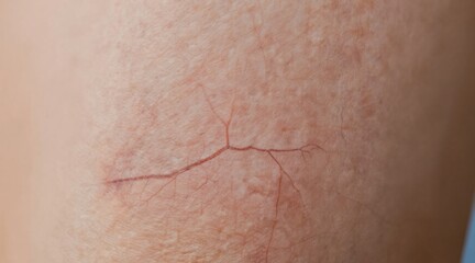 Fototapeta premium Spider veins visible on human leg skin, showing red and purple vascular network. Ageing, circulation, and dermatology issues, need for treatment or prevention.