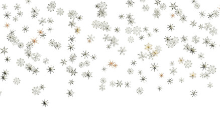 Falling snowflakes on a white background, perfect for winter designs and seasonal greetings. © vegefox.com