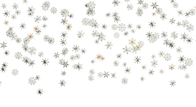 Falling snowflakes on a white background, perfect for winter designs and seasonal greetings.