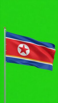 Flag waves gently against a vibrant green screen background. Red, blue, and white stripes flow with realistic motion. Center star glows prominently on the fabric
