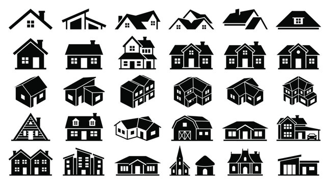 House Vector Icons Set of Real Estate and Home Style Variations