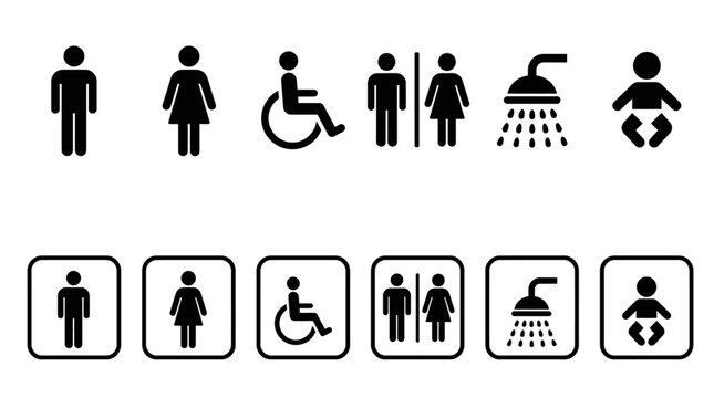 Toilet Sign Vector Illustration Set Bathroom Pictograms for Gender Shower and Baby