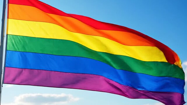 Pride flag waving in the wind.