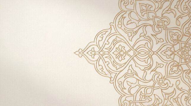 Elegant golden ornate pattern with intricate arabesque details on a light neutral background, traditional decorative art