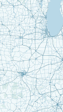 Modern minimalist vector map of Illinois, USA. High-quality scalable illustration of Illinois state grid, Chicago city layout, and Michigan Lake coastline for posters.