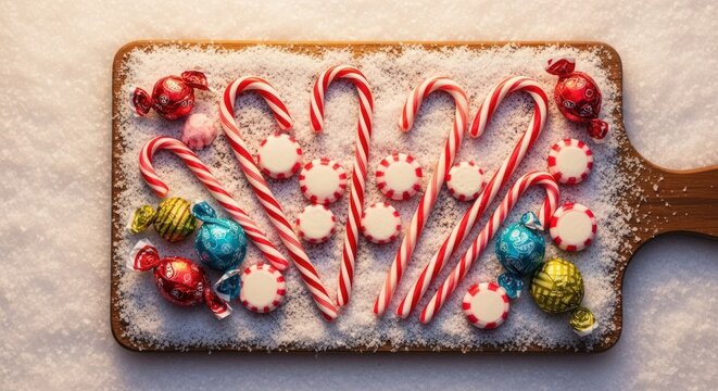 A closeup of handmade gingerbread cookies and a heart-shaped sweet dessert creates a traditional holiday celebration on a wooden background with red ornaments and a winter xmas tree