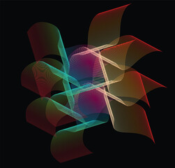 PrintAbstract vector in colorful gradations on a dark background. Modern, dynamic and futuristic wavy lines. Suitable for technology designs, digital posters, presentation backgrounds and creative gra © HANIF