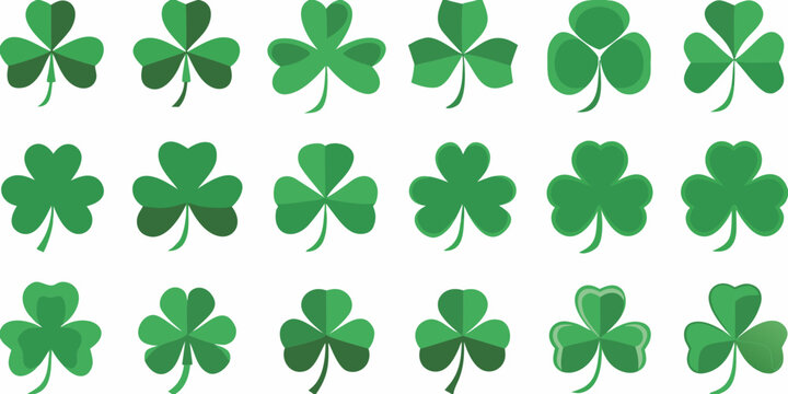 Collection of green shamrocks vector illustration on white background