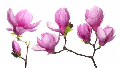Fototapeta premium magnolia flowers isolated on white, set 