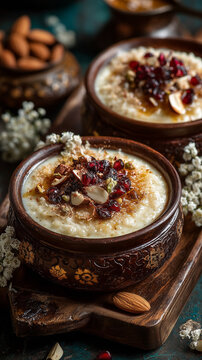 Delightful kerala palada payasam in traditional bowls with garnishes