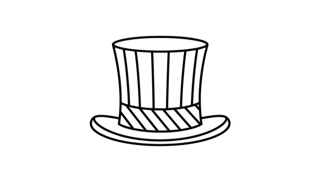 Simple line art drawing of a classic top hat, featuring bold vertical stripes on the crown and a contrasting striped band, ideal for formal or celebratory themes.