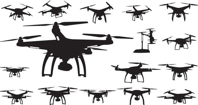 Collection of professional quadcopter drone silhouettes