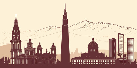 Obraz premium Iconic Santiago Skyline | Andes-Framed Capital City Silhouette Poster Art 