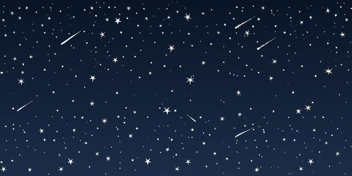 starry night sky with shooting stars dark blue background