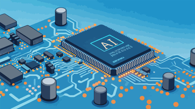 AI Semiconductor Chip on Modern Circuit Board