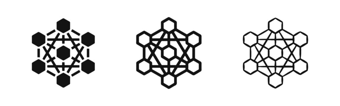 Technology Network Icons with Hexagon Data Connection Symbols for Digital Infrastructure