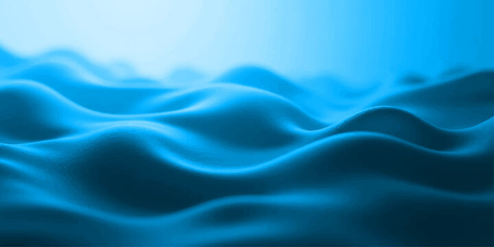 Abstract blue silk and satin background with smooth flowing waves of soft liquid texture creating a wavy light pattern in a blue cloth illustration design