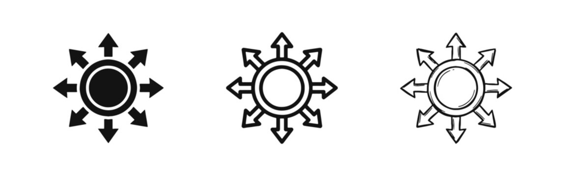 Directional Arrows Expansion and Distribution Icon Set in Various Styles
