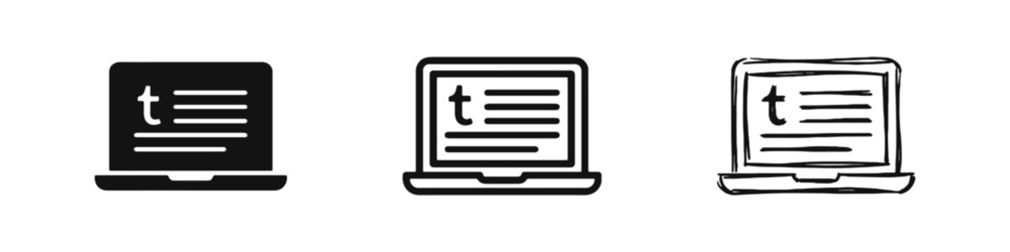 Laptop Blogging or Text Editor Writing Icon Set