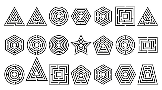 Collection of various geometric shaped mazes for educational games.