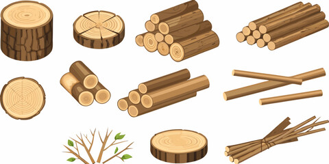 Wood logs collection forestry vector set on white background © Dilip