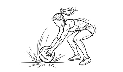 Fototapeta premium Woman Medicine Ball Slam Exercise Sketch Black and White Fitness Training Vector Design