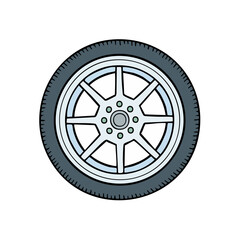 Obraz premium Modern alloy car wheel and tire illustration simple cartoon style