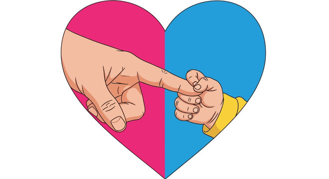 Heart Shape, Interlocking Fingers, Love Symbol, Vector Icon, Pink Blue