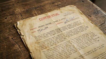Naklejka premium Confidential document on wooden table, close-up