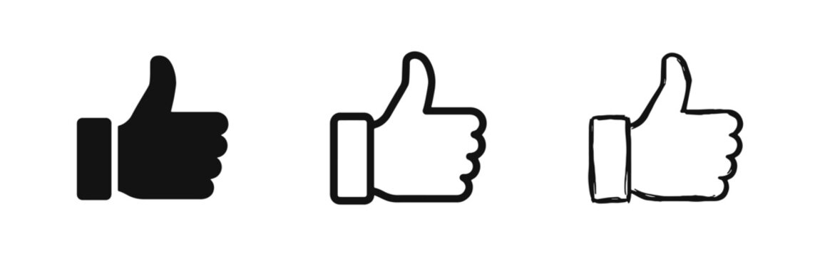 Thumbs Up and Like Icons Set: Success Approval and Positive Feedback Gestures