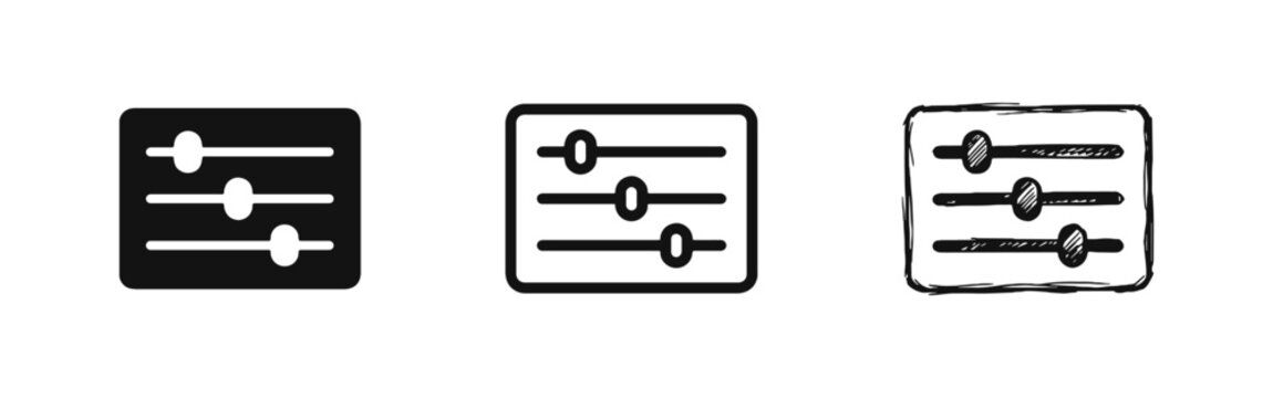 Control Settings and Equalizer Sliders Icon Set for Interface Design