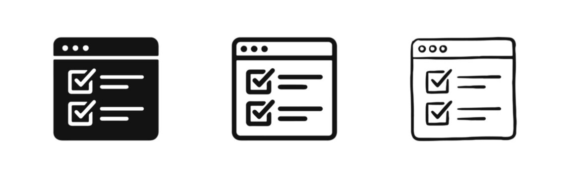 Online Checklist and Task Survey Web Browser Icon Set