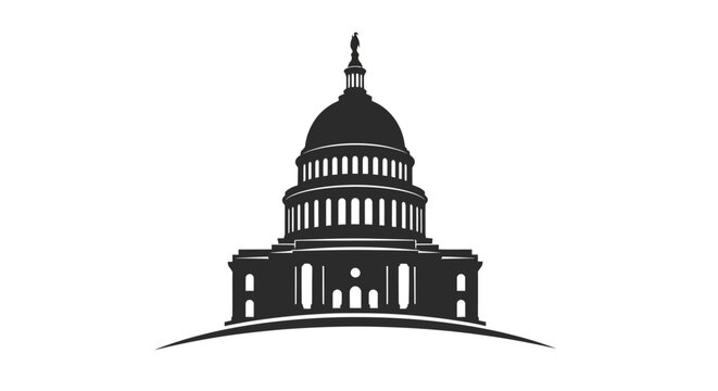 US Capitol Building icon, government vector, black silhouette, Washington DC landmark, architectural symbol