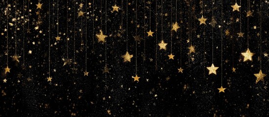 Naklejka premium Black Background with Gold Stars and Sparkling Lights for Holiday Celebration